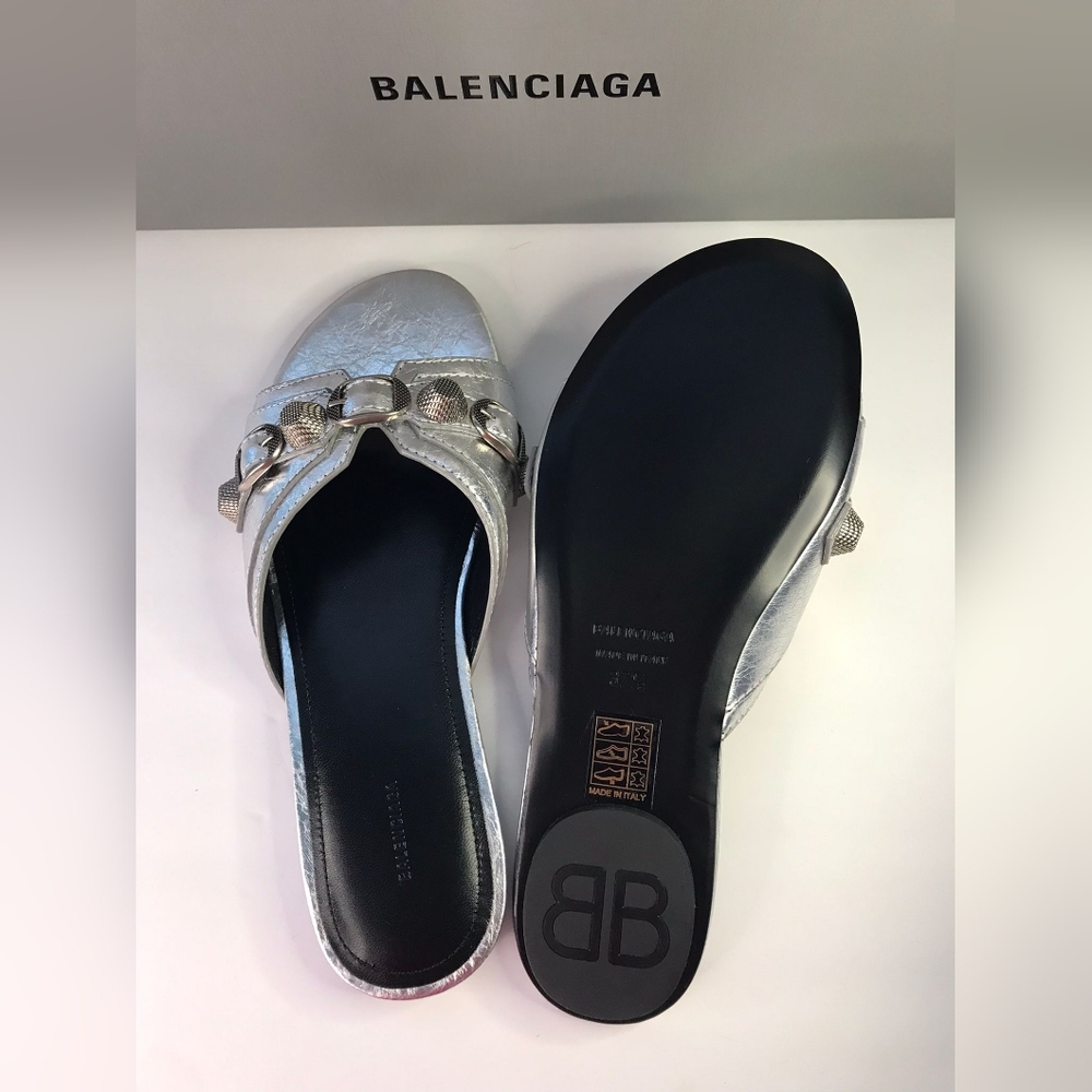 💯 - New Authentic BALENCIAGA Cagole embellished metallic textured-leather sa… - Picture 14 of 15